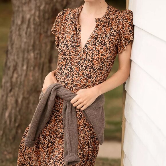 Breezy Animal Print Split Collar Mini A-line Ruffle-Sleeve Sundress - Picture 1 of 16